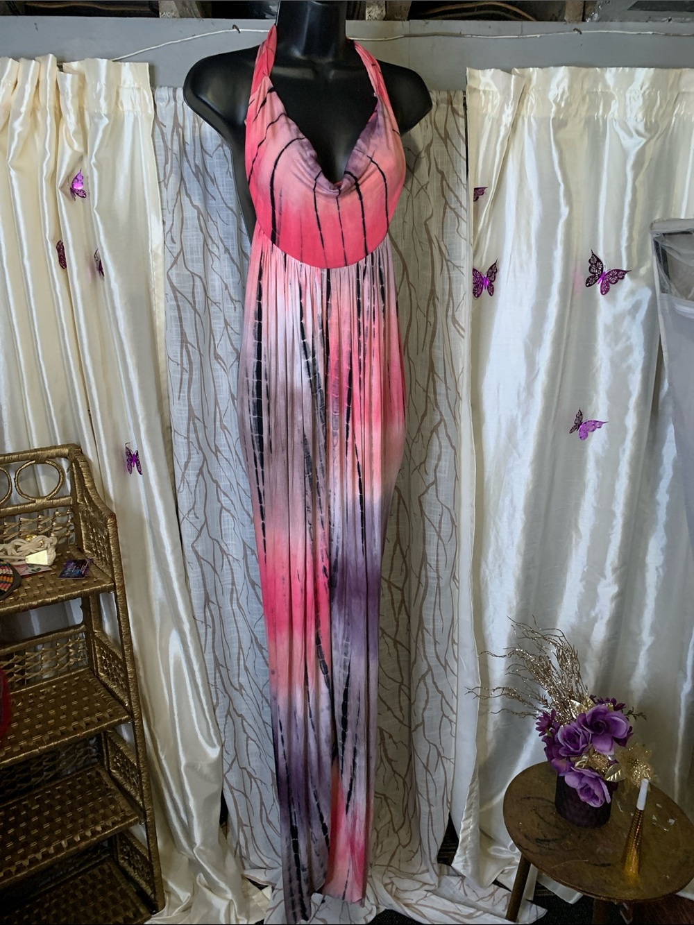 Fashion Nova Pink Ombre Halter Fringe Maxi Dress